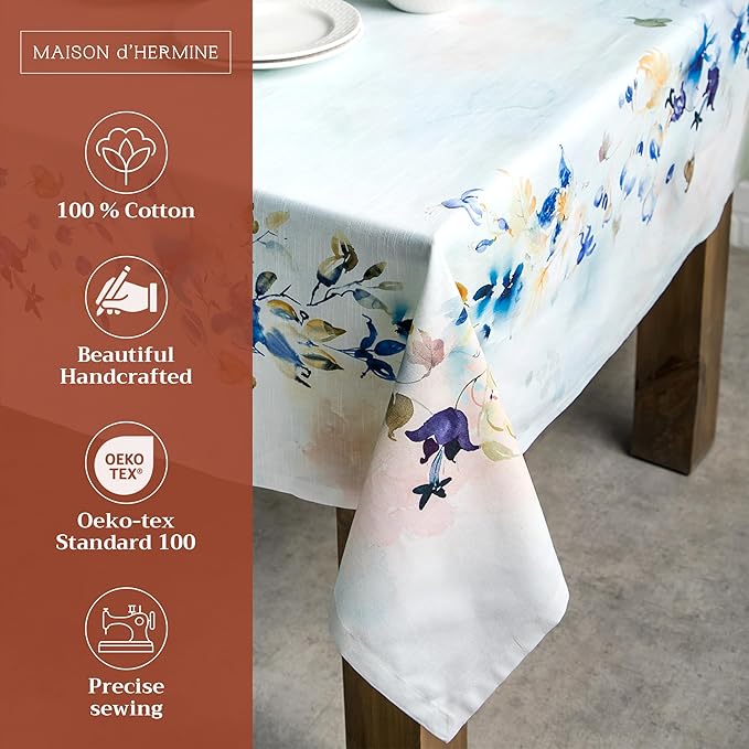 Maison d' Hermine Table Cloth Rectangle Table 100% Cotton 70 x 120 Inches Tablecloth Reusable Decorative for Dining Room, Farmhouse, Home, Party, Festive & Wedding Spring Summer - Lazy Summer Days