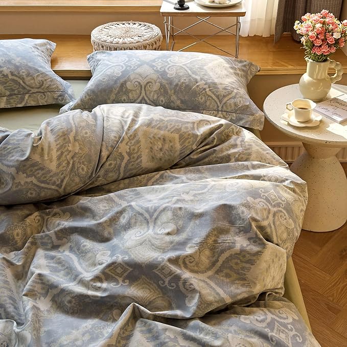 AOJIM Romantic Style Unique Pattern Duvet Cover Set for Kids Adults, Pure Cotton Soft Comforter Cover Set 3pcs, 1 Multicolored Reversible Quilt Cover Queen Size and 2 Matching Pillowcases, No Quilt