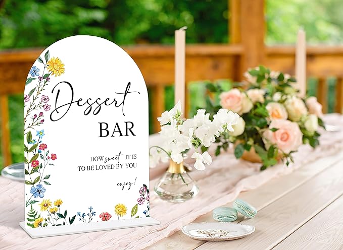 Acrylic Wedding Signs Dessert Bar Sign for Reception, 6x8" Floral Themed Arch Acrylic Dessert Table Decor, Love Is In Bloom & Baby In Bloom Decorations for Baby Shower Bridal Shower Engagement