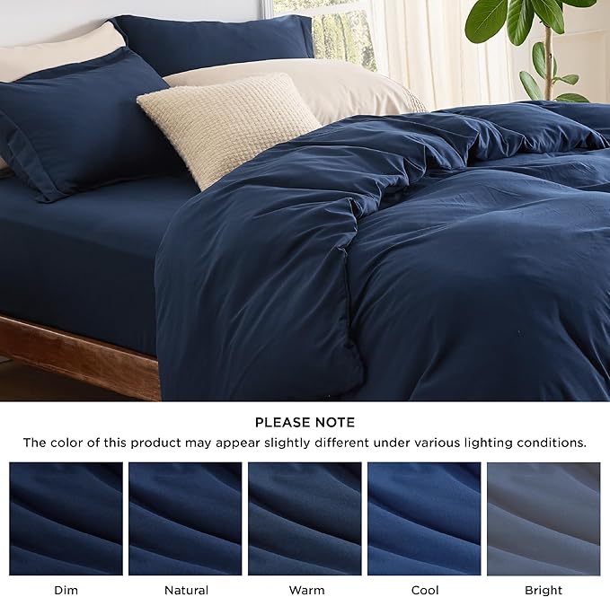 Bedsure Duvet Cover with Fitted Sheet Queen - Warm Deep Pocket, Hotel Luxury Soft Double Brushed Bedding Set with Zipper Closure, 1 Duvet Cover, 1 Fitted Sheet, 2 Pillow Shams, NO Comforter, Blue