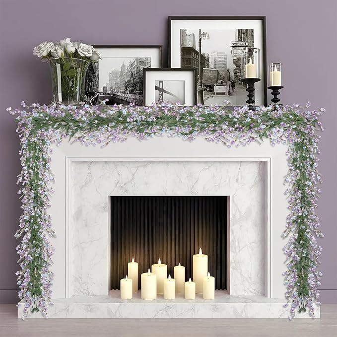 Artgar Flower Garland 6Ft Spring/Summer Garlands Floral Garland for Mantle All Year Round Paper Garlands Decor for Indoor Outdoor Home Wedding Arch Porch Stair Backdrop Year Round Decor (Light Purple)