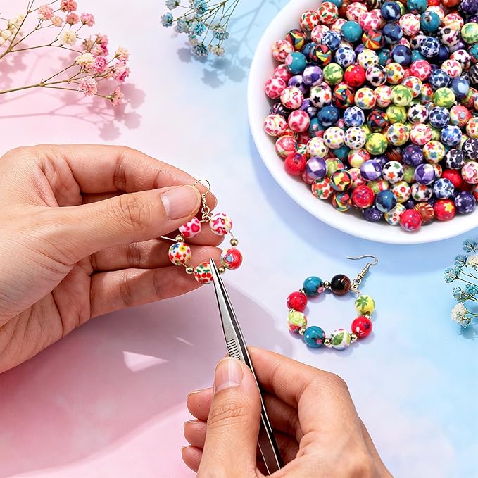 100 PCS 10mm Resin Beads Bulk for Bracelet Making Kit, Flamingo Printed Round Loose Beads for Jewelry Earring Necklace Rings Art Craft DIY Projects