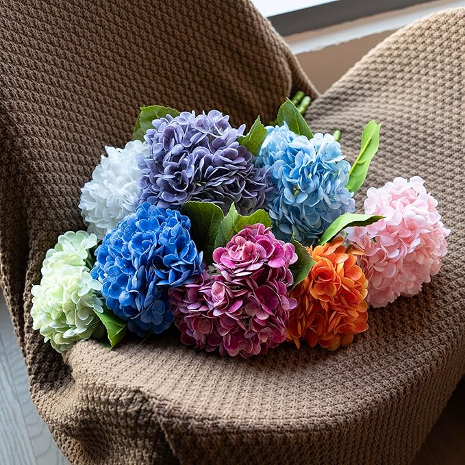 4Pcs 22'' Lifelike Artificial Hydrangea,2 White & 2 Light Purple Large Real Touch Flowers Artificial Flowers Dry Flowers Outdoor Wedding Christmas Office Family Party Living Room Table Deco