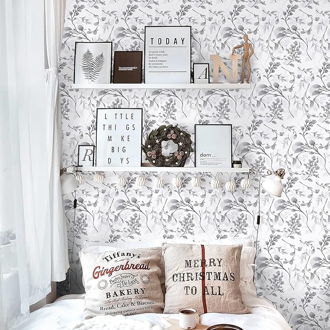 Gray Floral Peel and Stick Wallpaper Contact Paper 17.7 in 590.5 in Waterproof for Bathroom Removable Self Adhesive Wall Paper Kitchen