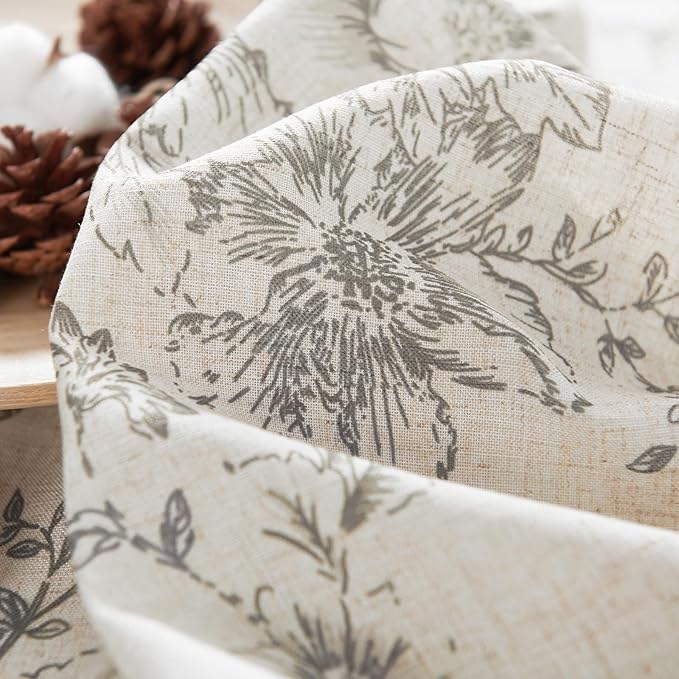 jinchan Linen Blend Curtain Floral Curtains for Living Room 63 Inch Length Grey Printed Curtain Rod Pocket Back Tab Farmhouse Peony Flower Patterned Drapes Bedroom Window Curtains Set 2 Panels