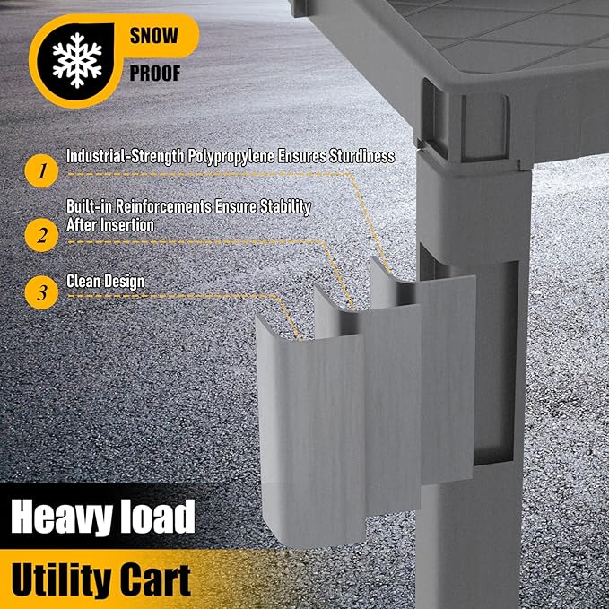 2 Tier Rolling Utility Cart on Wheels, 1000 lbs Capacity Plastic Service Cart with Lipped Shelves, 46 x 26-Inch Heavy Duty Work Cart for Warehouse, Garage, Cleaning, Gray