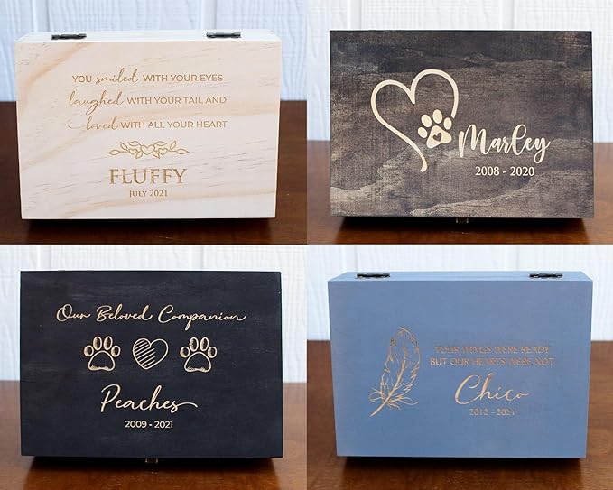 Personalized Pet Memory Keepsake Box Custom Engraved Wooden Memorial Urn Box with Lid - Pet Loss Gift for Dogs or Cats Remembrance Storage Boxes for Ashes, Photos Forever Friend Always In Your Heart