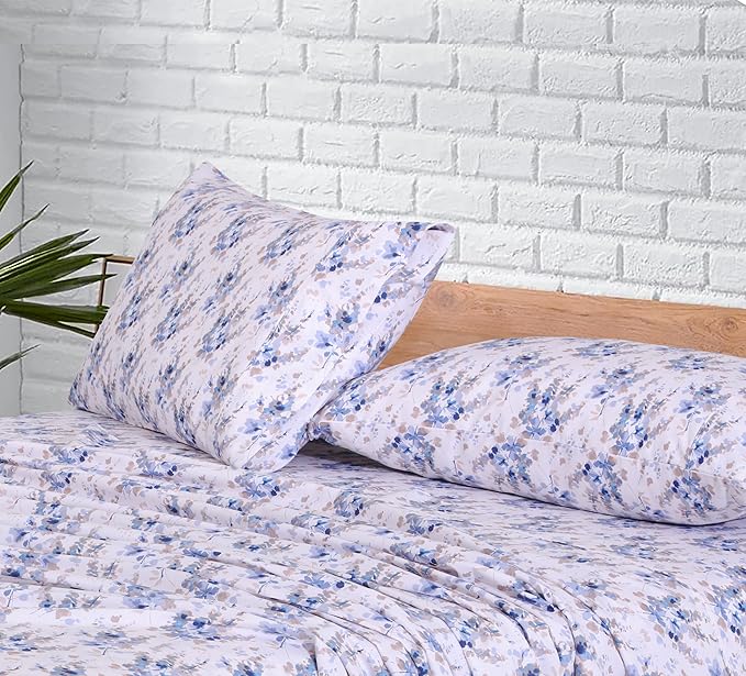 RUVANTI 100% Cotton California King Sheet Sets, 4 Pieces, Soft & Breathable Percale Weave Bedding, Deep Pocket 14", Hotel Standard, Crisp Cool Feel & Durable, Perfect Floral Sheets, Maple