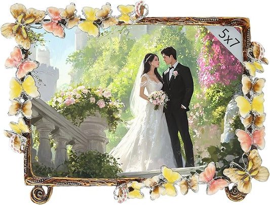 5x7 Picture Frame Butterfly Vintage Decor Ornate Antique Unique Photo Frames with Glass Front, Art Decor Tabletop Display, Gifts Ideas for Mom on Velentines Day, Horizontally
