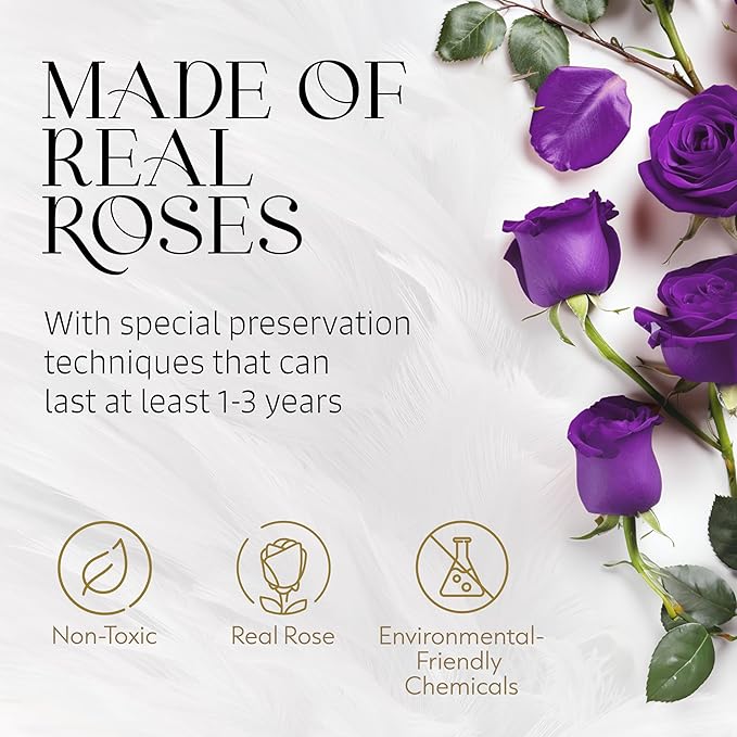 GLAMOUR BOUTIQUE Eternal Preserved Roses in a Box - Flowers Forever, Rose Forever in a Box for Wife, Birthday Gifts for Her, 7 Roses, Purple