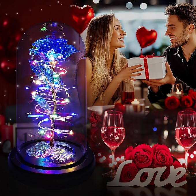 Childom Christmas Rose Gifts for Women,Birthday Gifts for Women Mom Christmas,Flowers for Delivery Prime,Blue Light Up Rose in A Glass Dome,Anniversary Flowers Gift for Her Grandma Valentines Day