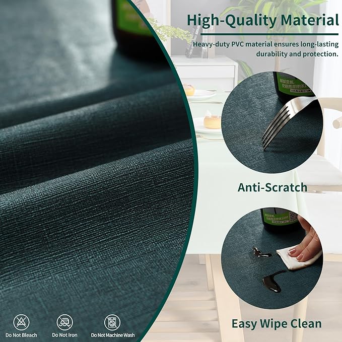 Rectangle Table Cloth,100% Waterproof Tablecloth Oil Proof Spill Proof Vinyl Table Cloth, Wipe Clean Plastic Table Cover for Dining, Camping, Indoor and Outdoor 54" x 102",Navy Blue