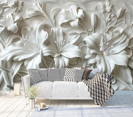 Cliouar-Plaster Floral Decorative Pattern Mural Wallpaper Peel and Stick 137" x 102"