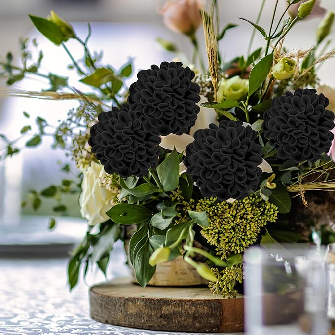 Artificial Flowers, 100pcs Realistic Artificial Rose for DIY Wedding Bouquets Centerpieces Arrangements, Black Dahlia Flowers with Stem for Bridal Shower Party Home Decorations