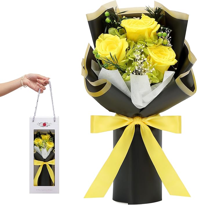 Flower Bouquet Gifts for Her, Flowers for Delivery Prime, Preserved Roses Flower Gifts for Women, Valentines Flowers, Mom Gifts from Daughter Son, Birthday Gifts, Real Roses,Yellow Roses