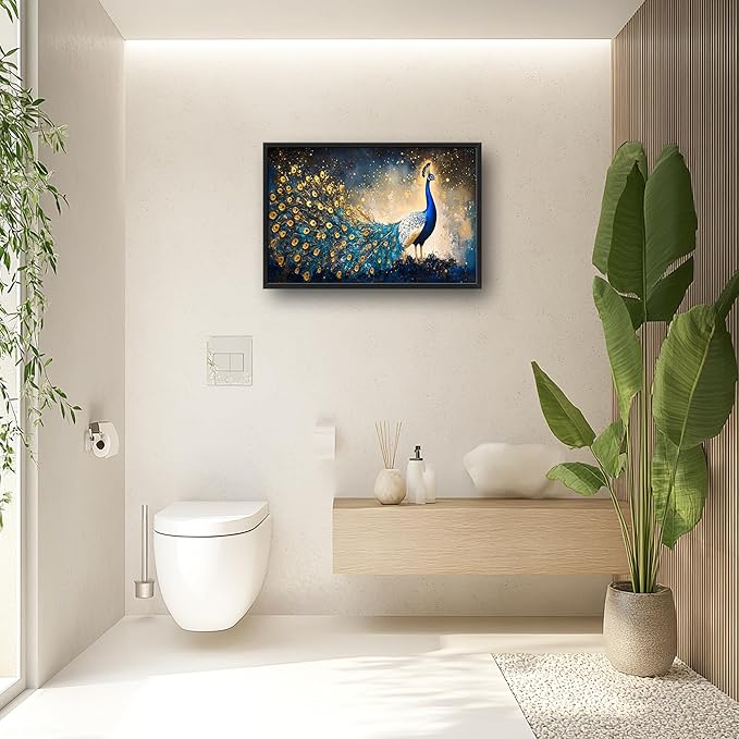 Peacock Large Wall Art Framed Gold Wall Decor for Living Room Mountain Peacock Pictures Oversized Canvas Print Painting Modern Extra Large Framed Artwork for Bedroom Office Home Decor 36"x24"