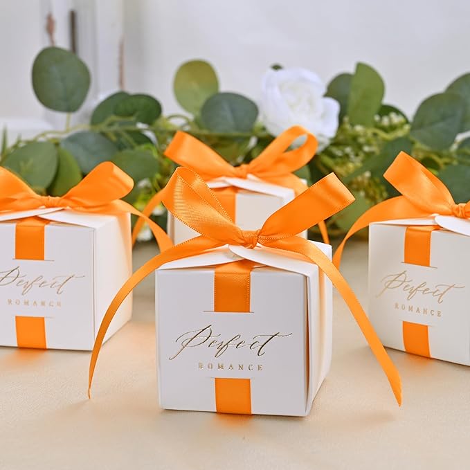 Double Face Autumn Orange Satin Ribbon 1/2 inch X 50 Yards Polyester Autumn Orange Ribbon for Gift Wrapping Very Suitable for Weddings Party Invitation Decorations and More