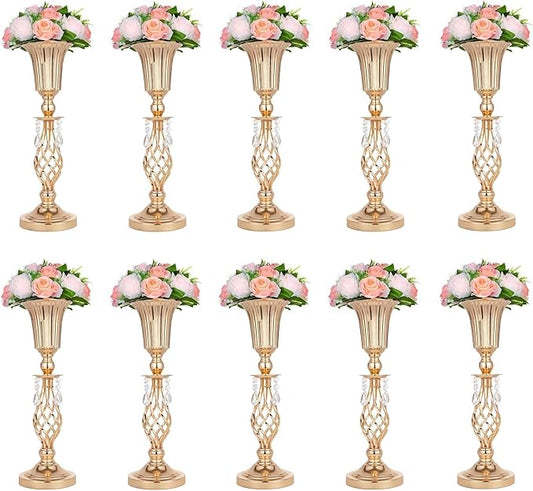 Pack of 10 Wedding Floral Crystal Flower Centerpiece Vases for Reception Centerpieces Party Event, 20.2 inches Versatile Flower Arrangement & Candle Holder Stand