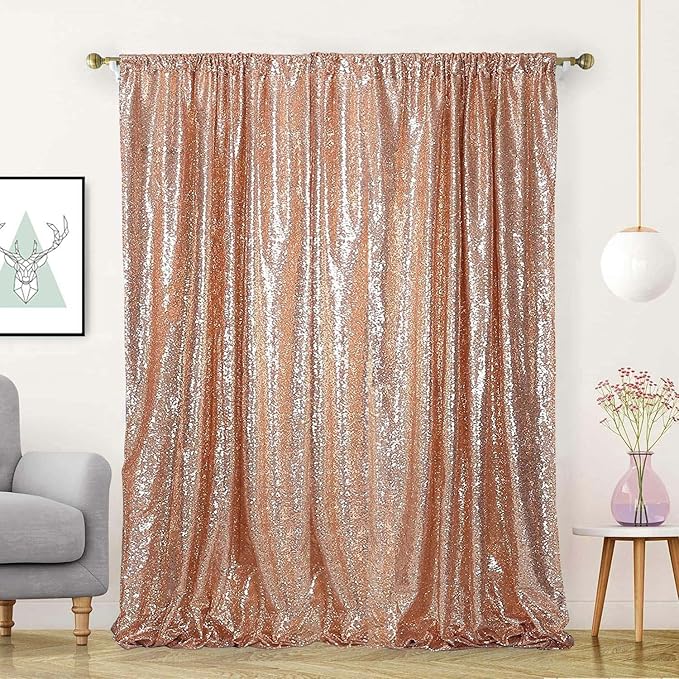 Rose Gold Sequin Backdrop Curtain 8FTx8FT 1 Panel Sequin Backdrop Drape for Parties Glitter Photo Background for Wedding Baby Shower Christmas