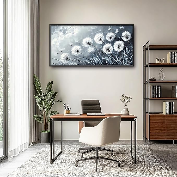 Rustic Dandelion Large Wall Art Framed Wall Decor for Living Room Farmhouse Floral Pictures Oversized Canvas Print Painting Modern Extra Large Framed Artwork for Bedroom Office 60"x30"