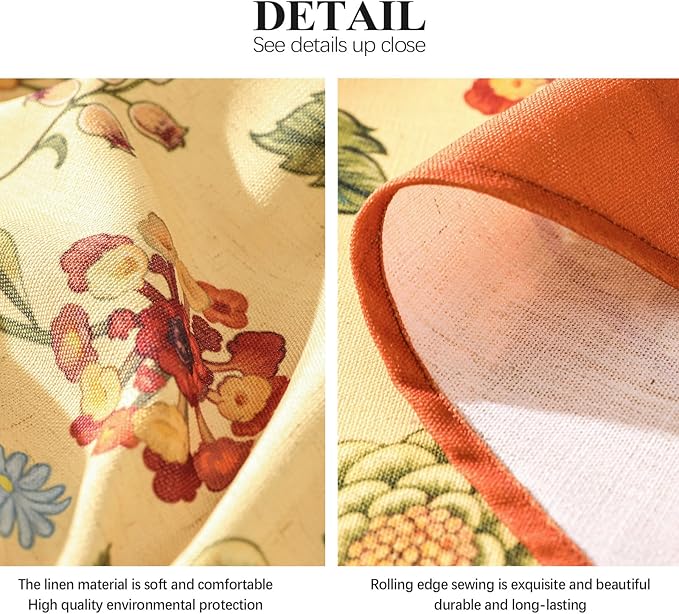 Vintage Linen Small Tablecloth for Round Table,Yellow Floral French Wrinkle Free Tablecloths,Decorative Table Cover for Kitchen,Dining,Thanksgiving,Farmhouse,Diameter 55"-Bellano