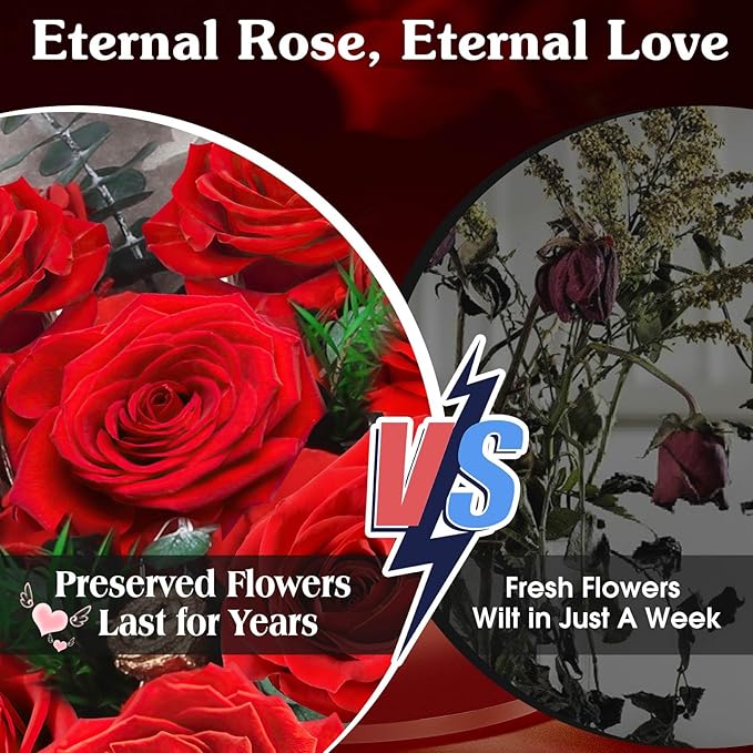 ADDWel Preserved Real Red Rose Bouquet Long-Lasting Flowers for Anniversary, Birthday and Romantic Gifts for Wife Girlfriend, Forever Fresh Roses for Delivery Prime