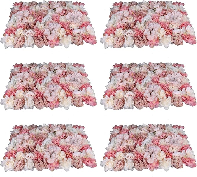 3D Flower Wall Panel Floral Backdrop,6PCS Artificial Flower Wall Background Silk Rose Mat, Artificial Flower Backdrop Faux Flower Panel for Wedding