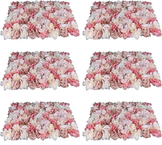 6pcs Flower Wall Panel Set, Artificial Wall Flower Backdrop,Artificial Flower Wall Mat Silk Rose Flower Panels,Hydrangea Rose Floral Panel for Party Wedding (6PCS Rose Hydrangea)
