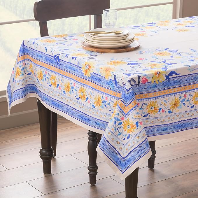 Maison d'Hermine Table Cloth Rectangle Table 100% Cotton Tablecloth for Dining Room, Farmhouse, Home, Hotel, Parties & Wedding - Ideal for Easter Decorations Spring & Summer (Girassol, 60" x 90")