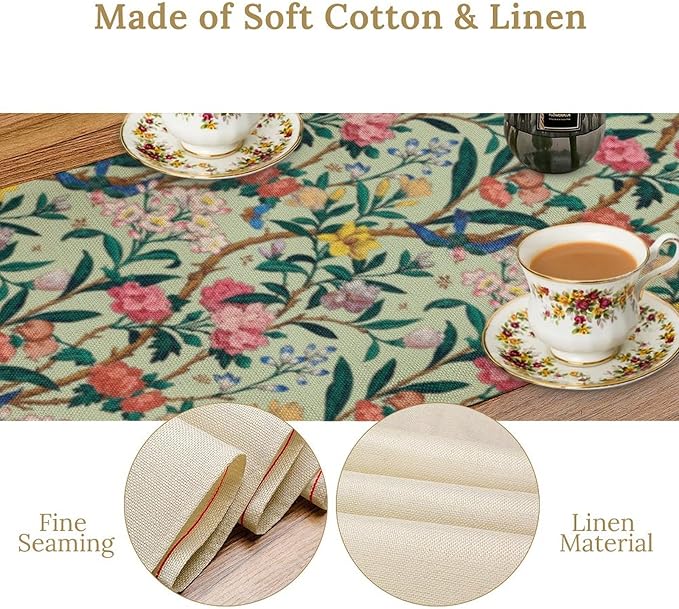William Morris Floral Table Runner, Birds Butterflies and Bees Botanical Flower Original Design Print Table Runner for Home Party Dining Room Kitchen Decor 13x120 Inch