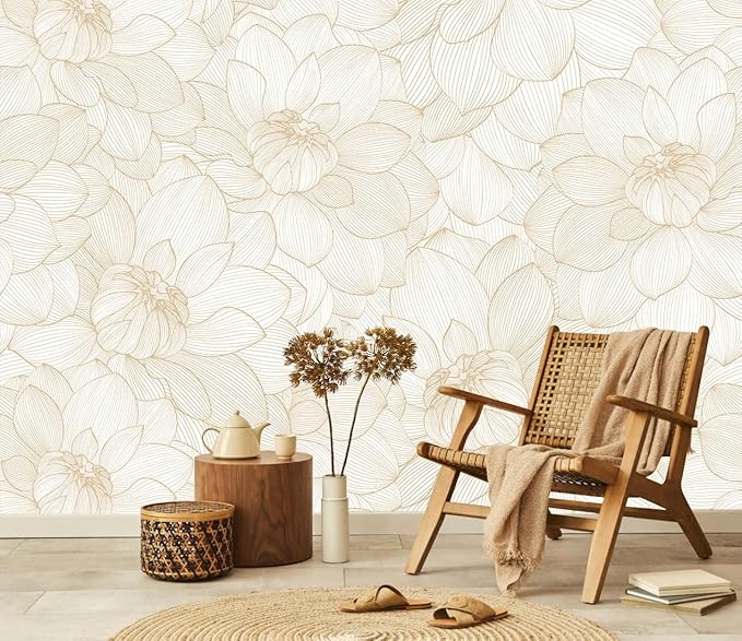 Peony Floral Beige Wallpaper Mural Peel and Stick for Living Room and Bedroom 82"x57"