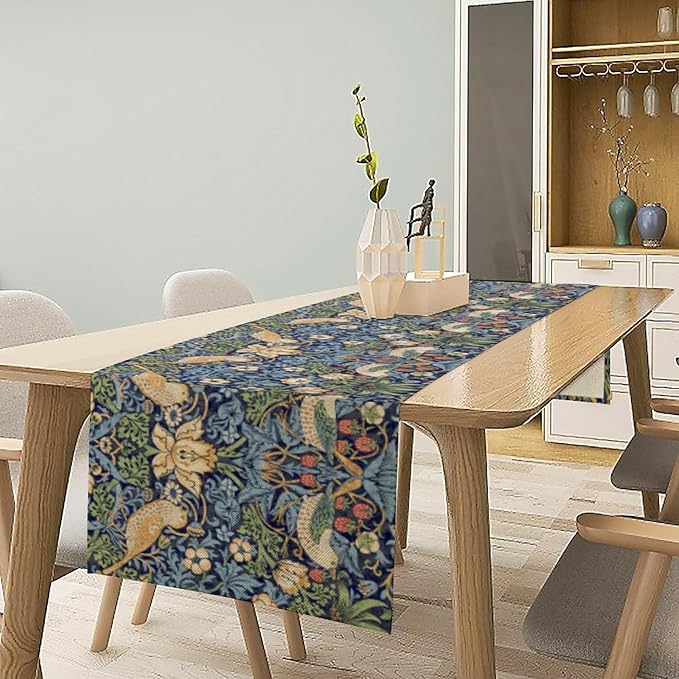 William Morris Floral Table Runner, Vintage Flowers Botanical Printed Table Runner for Home Kitchen Dining Table Decoration,13x108 Inch Strawberry Thief