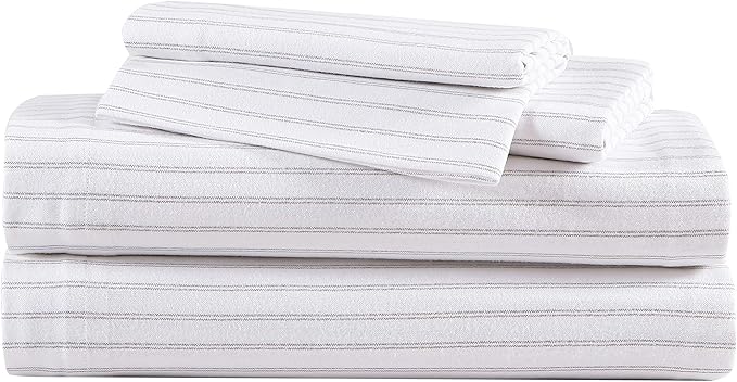 Eddie Bauer - Flannel Sheets Twin Size, Anti-Pilling & Wrinkle Resistant Cotton, Touchably Soft for All-Season Comfort - Bed Sheets with Matching Pillowcases & Fitted Sheet (Trail Stripe)