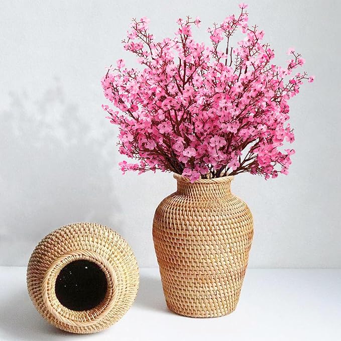 Yastouay Pink Fake Flowers Artificial Flowers, 5 Pcs Real Touch Silk Flowers Faux Artificial Flowers for Decorations, Babys Breath Artificial Flowers Bulk for Spring Decor Floral Arrangement