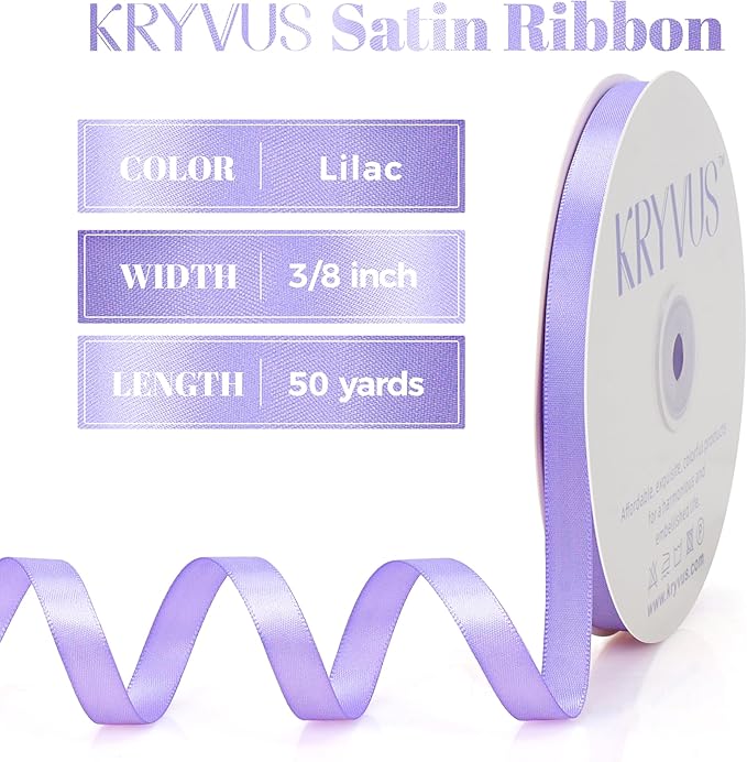 Lilac Satin Ribbon, Double Faced 3/8 Inch X 50 Yards, Premium Polyester Satin Ribbon for Gift Wrapping, Crafts, Wedding Party Decor