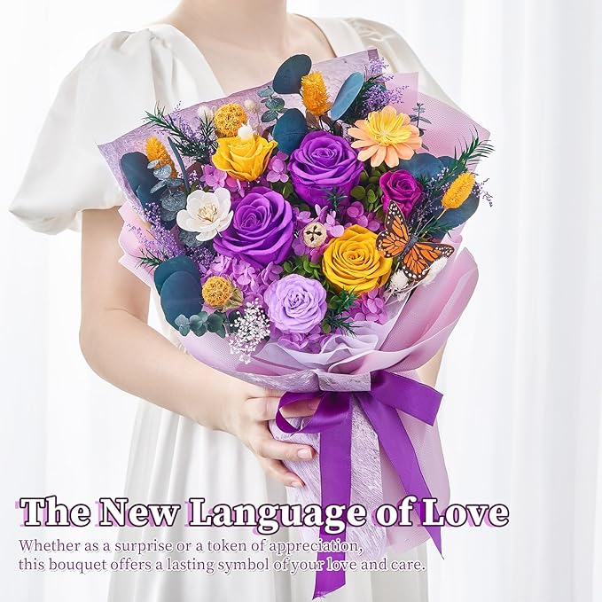 Flowers for Delivery Prime Forever Flowers Preserved Roses Bouquets Purple Flower Birthday Gifts for Women Valentine's Day Mothers Day Graduation