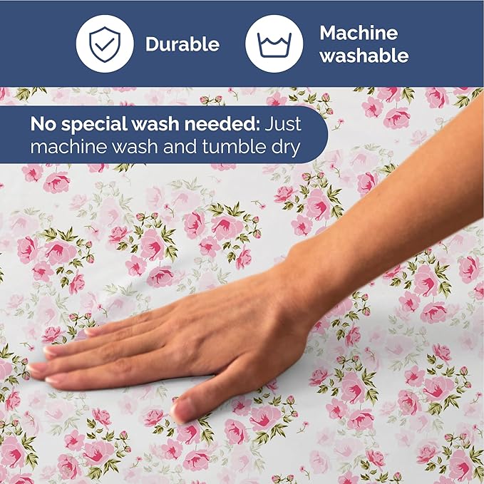 Floral Sheets - Pink Floral Bed Sheet Set - 1 Flat, 1 Fitted & 2 Pillowcases w/ Deep Pockets - Comfy, Wrinkle & Fade Free - Boho Botanical Bedding - Ultra-Soft, Breathable & Cooling - King Size Set