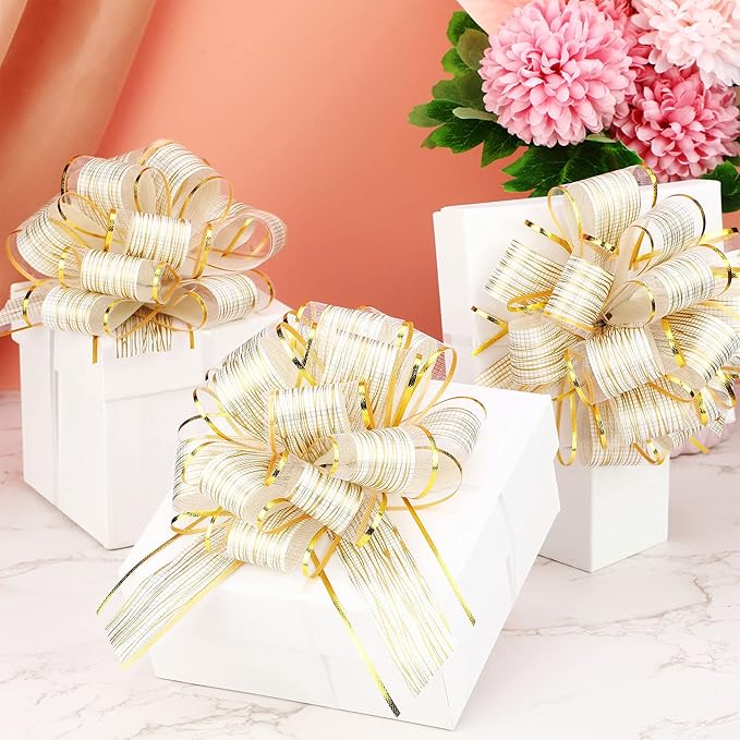 WILLBOND 20 Pieces 6 Inch Pull Bows Gift Wrapping Ribbon Pull Bows for Christmas Wedding Baskets Valentine Multicolor Wrap Accessory for Gift Present Holiday Decor(White)
