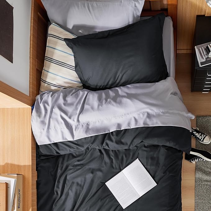 Bedsure Duvet Cover Twin/Twin XL Size - Soft Double Brushed Bedding Set for Kids & Adults, Zipper Closure, 2 Pieces, Includes 1 Duvet Cover (68"x90") & 1 Pillow Sham, NO Comforter, Black