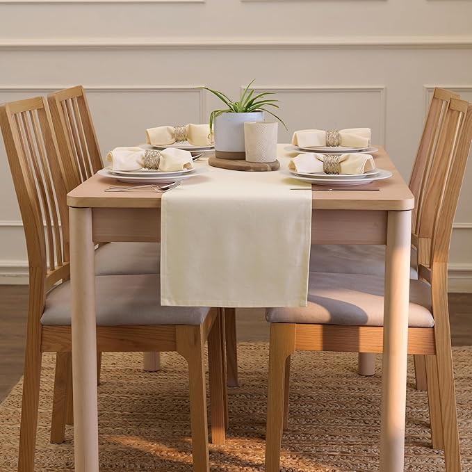 Encasa XO Table Runner 13"x72" Long | Cotton Canvas Fabric | Natural Solid Color | Machine Washable & Durable