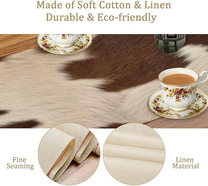 Cow Print Table Runner, Brown Cowhide Western Style Runner Country Farmhouse Cottage Patten Decoration for Home Kitchen Dining,13x70 Inch