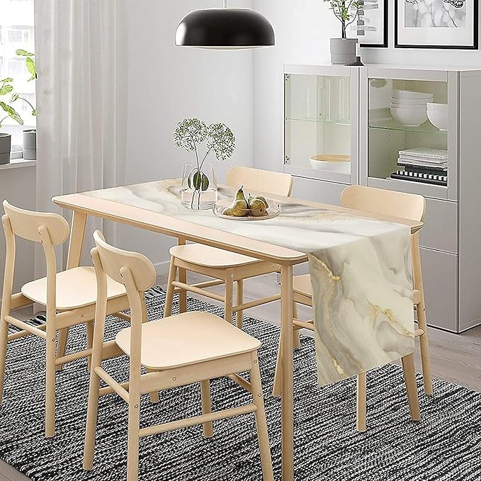 White Grey Marble Table Runner Abstract Modern Luxury Ink Texture Gold Veins Dinner Runner Table Decoration for Home Kitchen Dining Holiday Party 13x90in