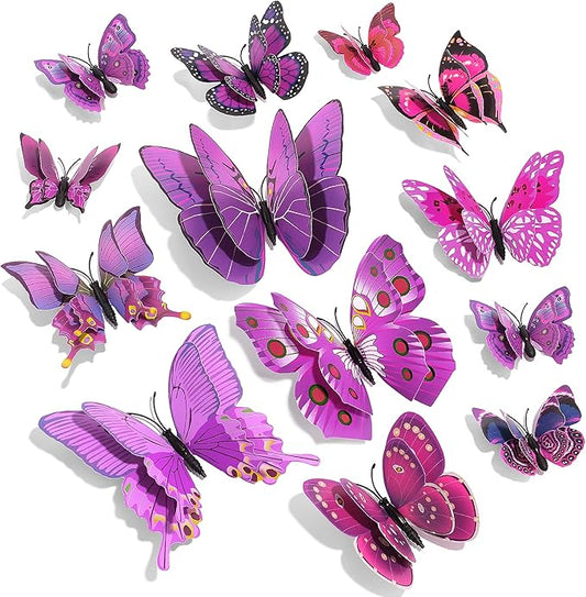 SAOROPEB 3D Butterfly Wall Decor, 72 Pcs Double Layer Butterfly Decorations for Party Decorations Locker Decor Refrigerator Decal, Reusable (Purple)
