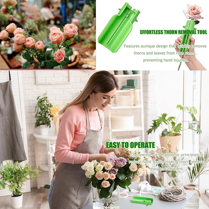 LeLehome Rose Thorn Stripper Tool - Upgraded Flower Cleaner & Leaf Remover for Gardening, Floral Arrangements - Perfect for Home, Florist, Flower Shop and DIY, Green