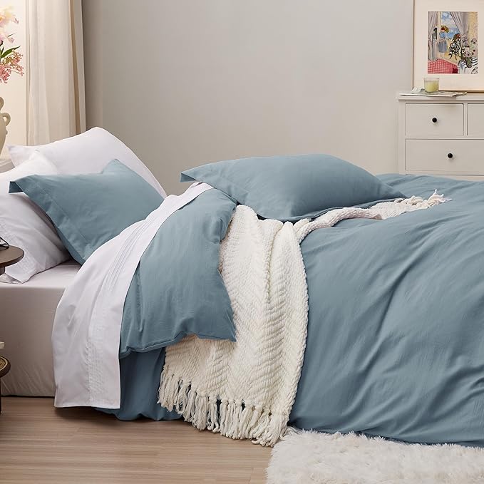 Bedsure Mineral Blue California King Duvet Cover - Prewashed Cotton-Like Extra Soft Bedding Set, Includes 1 Cal King Duvet Cover 104x98 Inches with Zipper Closure & 2 Pillow Shams, No Comforter