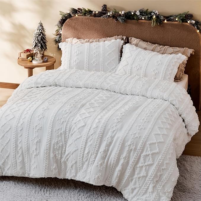 Bedsure Boho Twin Duvet Cover, Soft & Comfortable Elegant Design Boho Bedding for Decoration, Machine Washable Comforter Cover for All Seasons,Includes 1 Duvet Cover & 1 Pillow Sham,White