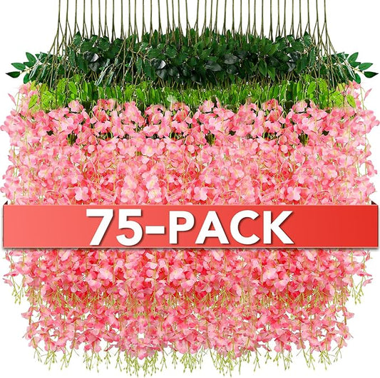 Wisteria Hanging Flowers,Fake Hanging Flowers,Wisteria artificiales Garland for Home Wedding Arch Floral Party Garden Ceremony Outdoor Decor,3.6 feet Long(75,Pink)