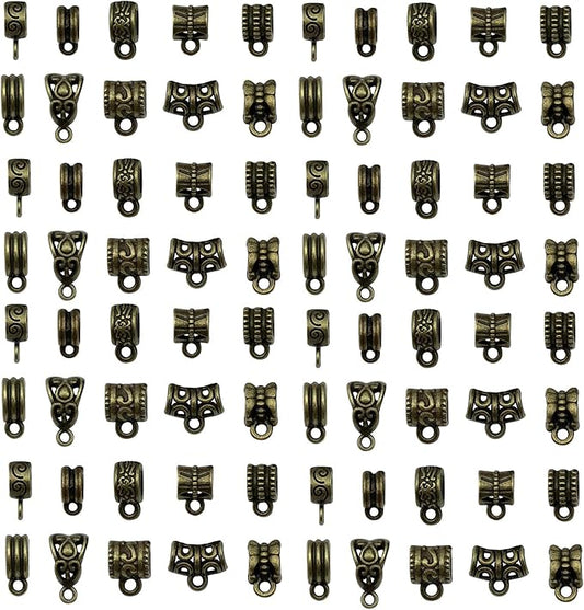 WOCRAFT 60pcs Antique Bronze Bails Space Beads Bracelet Charms for Jewelry Making Sets DIY Necklace Bracelet Keychain Crafting Charms Kit Craft Supplies (SN853)