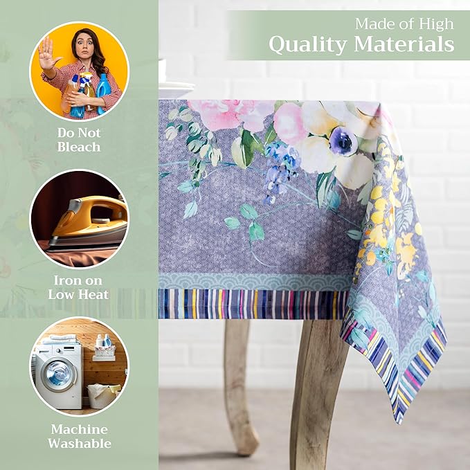Maison d' Hermine Table Cloth Square Table 100% Cotton 60 x 60 Inches Tablecloth Reusable for Dining Room, Farmhouse, Home, Party, Festive & Wedding Spring Summer - Sweet Rose Lavender - Lush