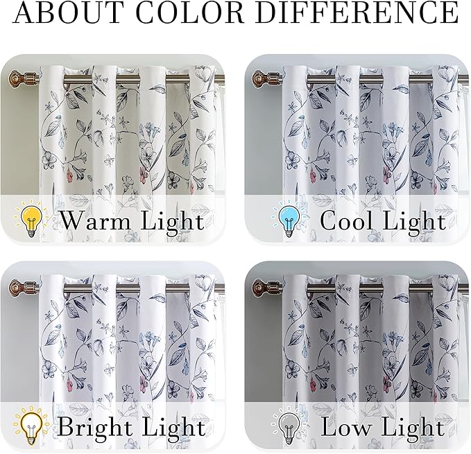 ChrisDowa 100% Blackout Floral Curtains 108 Inches Long 2 Panels for Bedroom Living Room Navy Blue Flower Patterned Room Darkening Thermal Insulated Soundproof Grommet Window Treatments Drapes,52X108